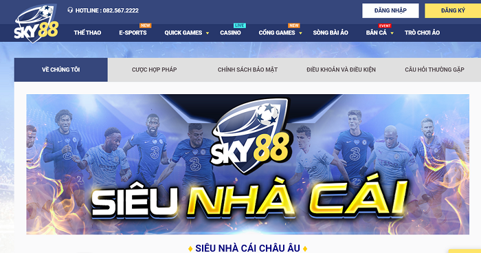 Thiết kế website nhà cái Sky88 đơn giản nhưng dễ nhận diện với hai gam màu chủ đạo là trắng và xanh dương